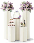 5 Pack Cylinder Stands for Party, Round Cake Pedestal Stands Foldable Buffet Food Risers White Cardboard