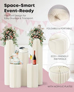 5 Pack Cylinder Stands for Party, Round Cake Pedestal Stands Foldable Buffet Food Risers White Cardboard, alternate view 6