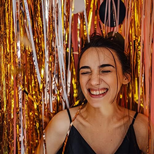 5 Pack Foil Curtain Backdrop Gold Metallic Tinsel Foil Fringe Curtains Photo Booth Props for Birthday Wedding, alternate view