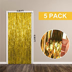 5 Pack Foil Curtain Backdrop Gold Metallic Tinsel Foil Fringe Curtains Photo Booth Props for Birthday Wedding, alternate view