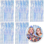 5 Pack Foil Curtain Backdrop Iridescent Metallic Tinsel Foil Fringe Curtains Photo Booth Props for Birthday