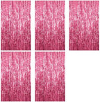 5 Pack Foil Curtain Backdrop Pink Metallic Tinsel Foil Fringe Curtains Photo Booth Props for Birthday Wedding