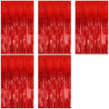 5 Pack Foil Curtain Backdrop Red Metallic Tinsel Foil Fringe Curtains Photo Booth Props for Birthday Wedding