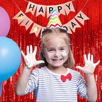 5 Pack Foil Curtain Backdrop Red Metallic Tinsel Foil Fringe Curtains Photo Booth Props for Birthday Wedding, alternate view