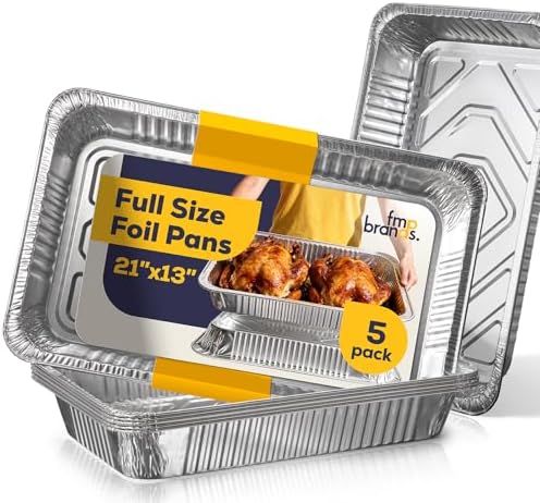 5 Pack Full Size Aluminum Foil Pans 21"x13", Heavy Duty Large Disposable Roasting Pans for Cooking, Serving