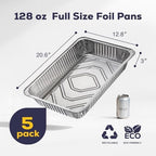 5 Pack Full Size Aluminum Foil Pans 21"x13", Heavy Duty Large Disposable Roasting Pans for Cooking, Serving, alternate view 2