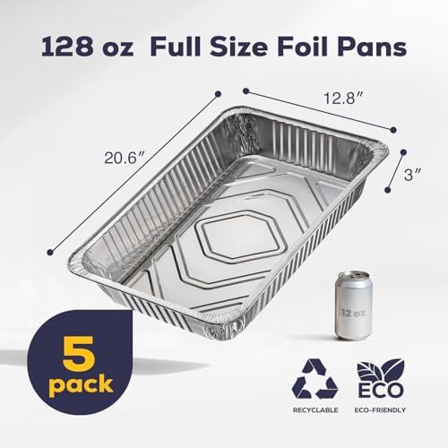 5 Pack Full Size Aluminum Foil Pans 21"x13", Heavy Duty Large Disposable Roasting Pans for Cooking, Serving, alternate view 2