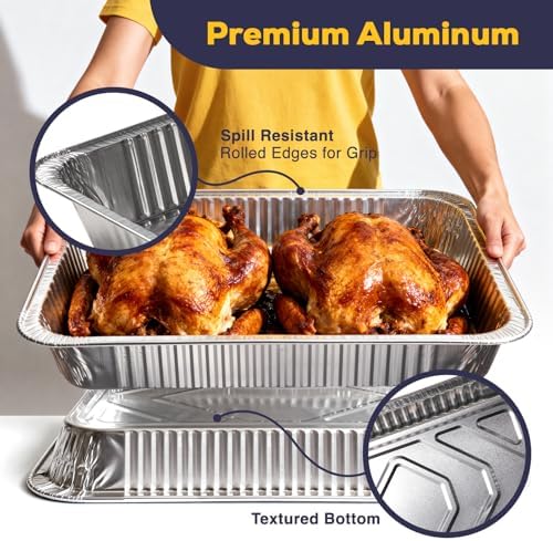 5 Pack Full Size Aluminum Foil Pans 21"x13", Heavy Duty Large Disposable Roasting Pans for Cooking, Serving, alternate view 3