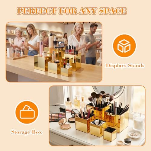 5 Pack Gold Mirror Acrylic Risers for Display, 3 to 6.5 Inch in Gold Mirror, alternate view 5