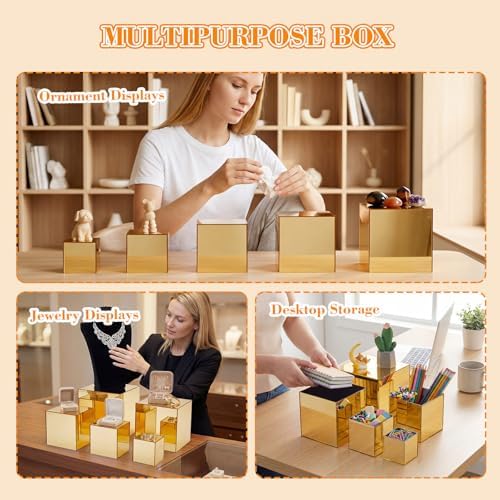 5 Pack Gold Mirror Acrylic Risers for Display, 3 to 6.5 Inch in Gold Mirror, alternate view 6