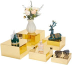 5-Pack Gold Mirrored Acrylic Display Risers, Nesting Stands for Dessert Buffet Table, Jewelry, Perfume &