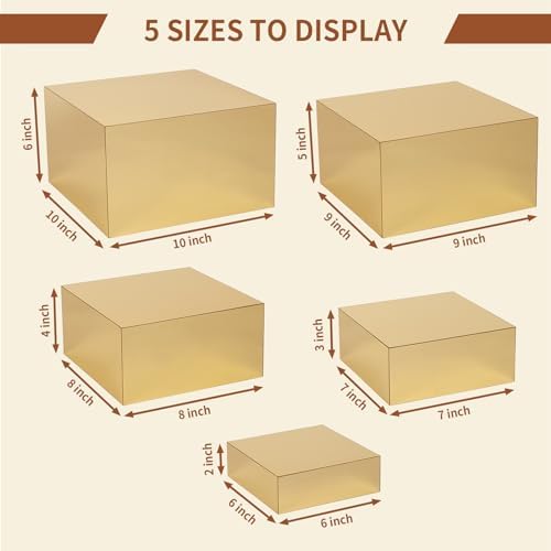 5-Pack Gold Mirrored Acrylic Display Risers, Nesting Stands for Dessert Buffet Table, Jewelry, Perfume &, alternate view 3
