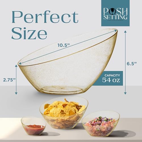 5 Pack Gold Plastic Angled Serving Bowl Disposable for Party Table 54oz in Large 54 OZ in Gold Glitter, alternate view 2