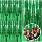5 Pack Green Streamers Backdrop Jungle Party Decorations Foil Fringe Backdrop Curtains Photo Booth Backdrop for