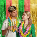 5 Pack Hawaii Party Backdrop Decorations Vibrant Summer Streamers Foil Fringe Curtains Metallic Tinsel Backdrop, alternate