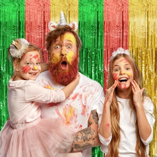 5 Pack Hawaii Party Backdrop Decorations Vibrant Summer Streamers Foil Fringe Curtains Metallic Tinsel Backdrop, alternate