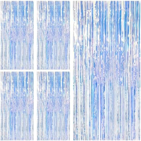 5 Pack Iridescent Backdrop Party Decorations Tinsel Curtain Party Backdrop Foil Fringe Birthday Decorations