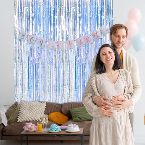 5 Pack Iridescent Backdrop Party Decorations Tinsel Curtain Party Backdrop Foil Fringe Birthday Decorations, alternate view 6