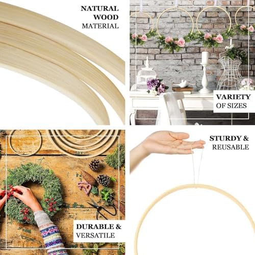 5 Pack Natural Wood Floral Hoop Wreath Set, Assorted 7" to 12" Wooden Rings for Macrame, Dream Catchers and DIY, alternate