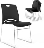 5 Pack Plastic Stacking Chairs, Stackable Office Chair, Black in Black