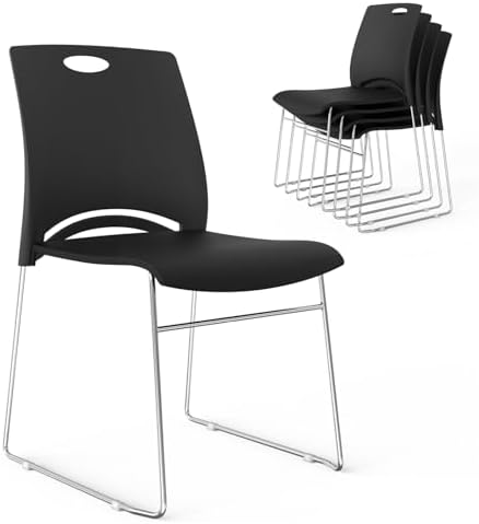 5 Pack Plastic Stacking Chairs, Stackable Office Chair, Black in Black
