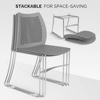 5 Pack Plastic Stacking Chairs, Stackable Office Chairs, Grey in Grey, alternate view 3