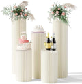 5 Pack Portable White Cylinder Stands for Party, 31.5", 23.6", 15.7" Height Foldable Cardboard Tall Cake