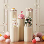 5 Pack Portable White Cylinder Stands for Party, 31.5", 23.6", 15.7" Height Foldable Cardboard Tall Cake, alternate view 2