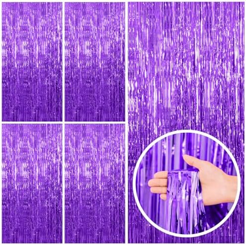 5 Pack Purple Backdrop Tinsel Streamers Foil Fringe Backdrop Halloween Party Decorations Purple Backdrop Curtain