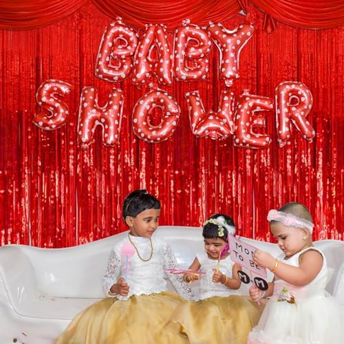 5 Pack Red Streamers Party Backdrop Christmas Decorations Foil Fringe Backdrop Curtains Carnival Casino Theme, alternate view