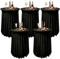 5 Pack Round Spandex Cocktail Table Tablecloths with Skirt, 32 x 43 Inch Black Stretch High Top Cocktail Table