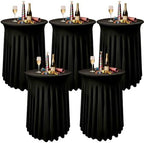 5 Pack Round Spandex Cocktail Table Tablecloths with Skirt, 32 x 43 Inch Black Stretch High Top Cocktail Table