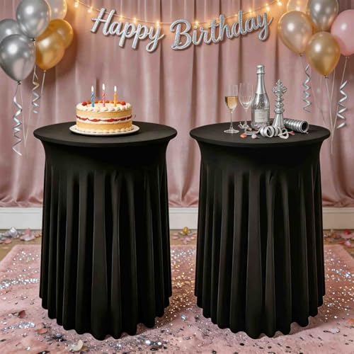 5 Pack Round Spandex Cocktail Table Tablecloths with Skirt, 32 x 43 Inch Black Stretch High Top Cocktail Table, alternate