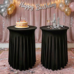 5 Pack Round Spandex Cocktail Table Tablecloths with Skirt, 32 x 43 Inch Black Stretch High Top Cocktail Table, alternate