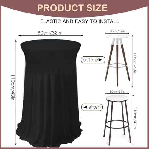 5 Pack Round Spandex Cocktail Table Tablecloths with Skirt, 32 x 43 Inch Black Stretch High Top Cocktail Table, alternate