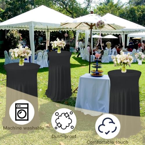 5 Pack Round Spandex Cocktail Table Tablecloths with Skirt, 32 x 43 Inch Black Stretch High Top Cocktail Table, alternate