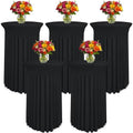 5 Pack Round Spandex Cocktail Tablecloths with Skirt - Stretch Table Covers for High Top Bar, Wedding, Party