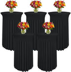 5 Pack Round Spandex Cocktail Tablecloths with Skirt - Stretch Table Covers for High Top Bar, Wedding, Party