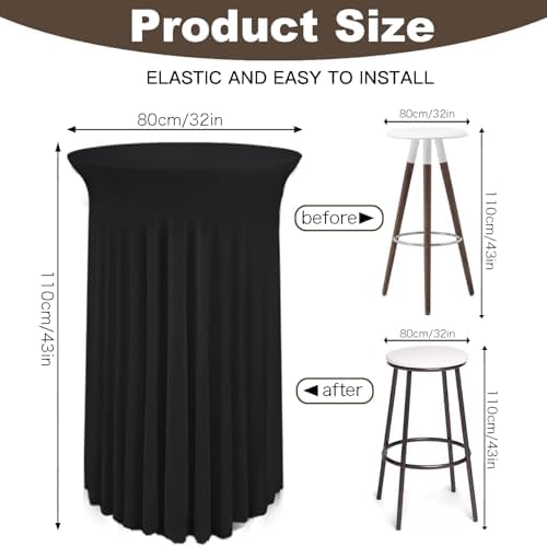 5 Pack Round Spandex Cocktail Tablecloths with Skirt - Stretch Table Covers for High Top Bar, Wedding, Party, alternate view