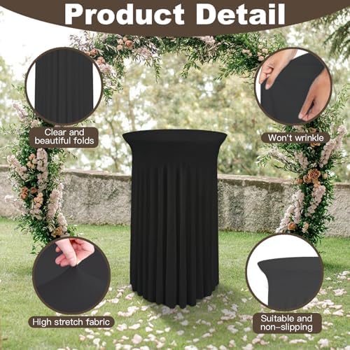 5 Pack Round Spandex Cocktail Tablecloths with Skirt - Stretch Table Covers for High Top Bar, Wedding, Party, alternate view