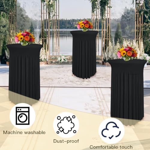 5 Pack Round Spandex Cocktail Tablecloths with Skirt - Stretch Table Covers for High Top Bar, Wedding, Party, alternate view