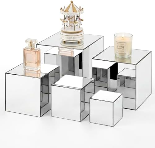 5 Pack Silver Mirror Acrylic Risers for Display, 3 to 6.5 Inch in Silver Mirror