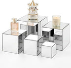 5 Pack Silver Mirror Acrylic Risers for Display, 3 to 6.5 Inch in Silver Mirror