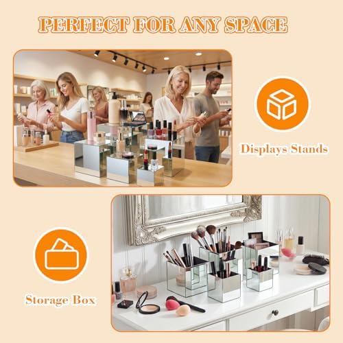 5 Pack Silver Mirror Acrylic Risers for Display, 3 to 6.5 Inch in Silver Mirror, alternate view 5