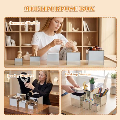 5 Pack Silver Mirror Acrylic Risers for Display, 3 to 6.5 Inch in Silver Mirror, alternate view 6