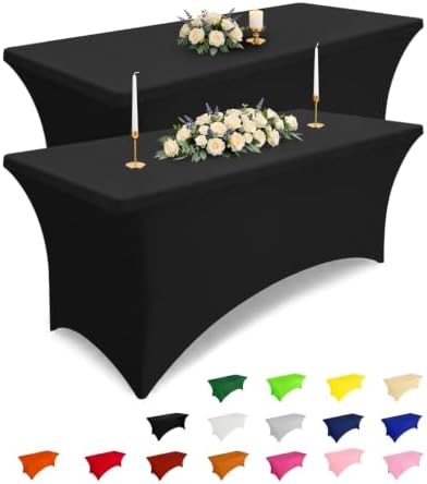 5 Pack Spandex Table Cloth 8FT, Elastic Fitted Black Tablecloth in Black