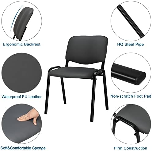 5-Pack Waiting Room Chairs, Stackable Chair for Office, Pu-Grey, alternate view 5