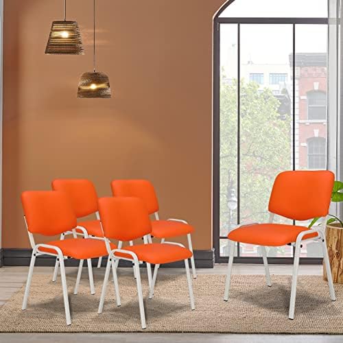 5-Pack Waiting Room Chairs, Stackable Chair for Office, Pu-Orange, alternate view 7