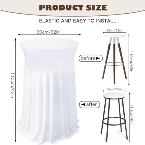 5 Pack White Cocktail Table Covers - 32 x 43 Inch Stretch Spandex Cocktail Tablecloths with Skirt Round Stretch, alternate