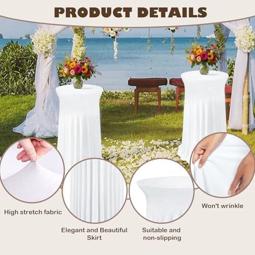 5 Pack White Cocktail Table Covers - 32 x 43 Inch Stretch Spandex Cocktail Tablecloths with Skirt Round Stretch, alternate